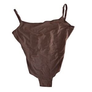 SKIMS Sheer Mesh Sculpt Thong Bodysuit Women XL Cocoa Brown Shapewear Layering